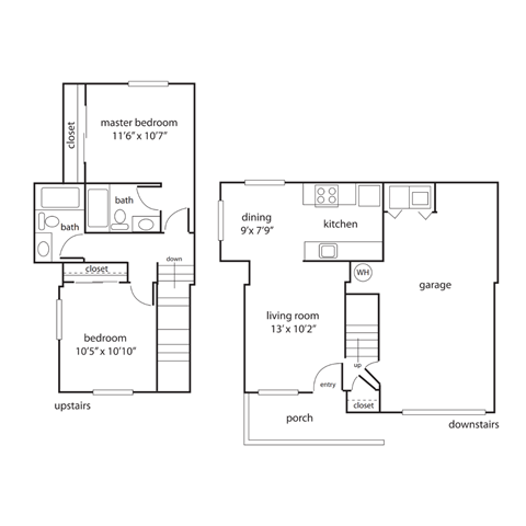 the diagrams of two floor plans of two bedroom apartments